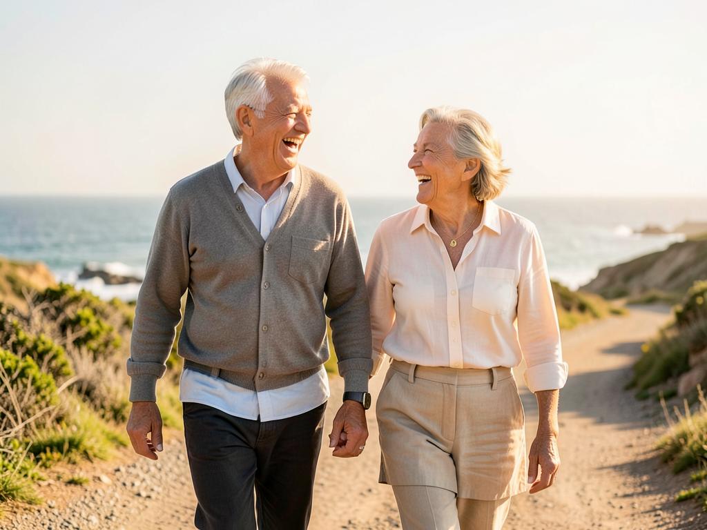 Couple laughing together while walking outdoors